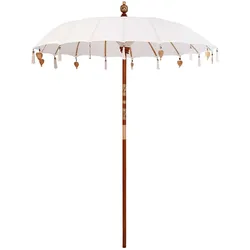 vidaXL Sonnenschirm Creme x 250 cm Baumwolle und Massivholz