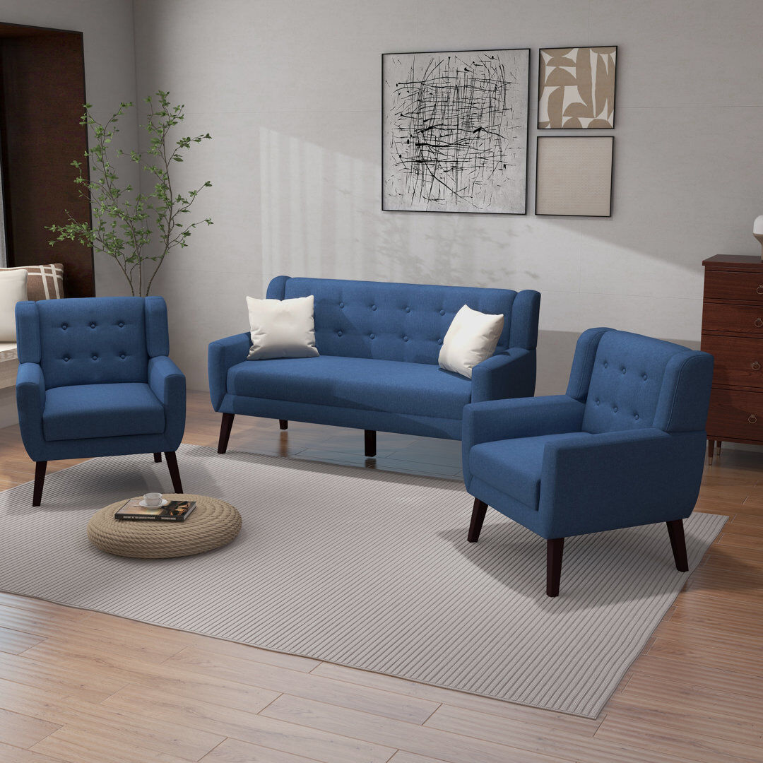 Pia Ricco Jaqueze 3 Piece Sofa Set Blue 3