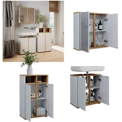 Vicco Badmöbel-Set Didi Weiß Eiche 3 Teile Midischrank mit 2 Türen
