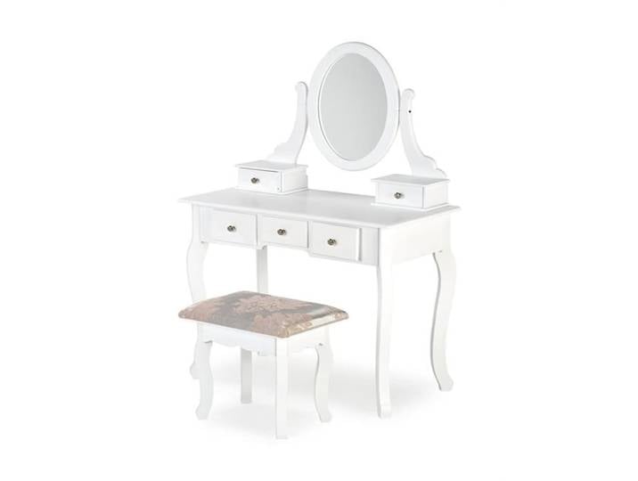 Coiffeuse design blanc laqué + miroir + banc