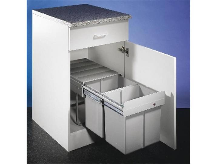 WESCO Einbaumülleimer Double 2 DS, Abfallsammler für Eckschränke, alu grau