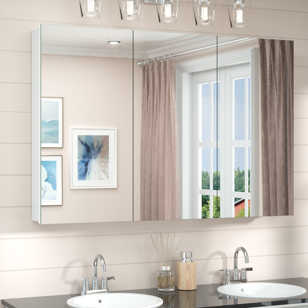 EUkeonjinn W H Frameless Medicine Cabinet Mirror Adjustable White 32" H x 48" W x 4.3" D