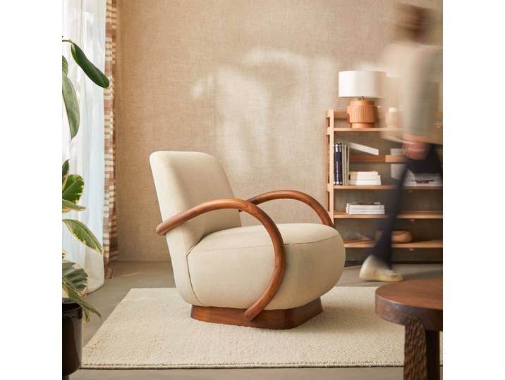 Sessel aus massivem Mindi und naturfarbenem Stoff Teresa - Beige