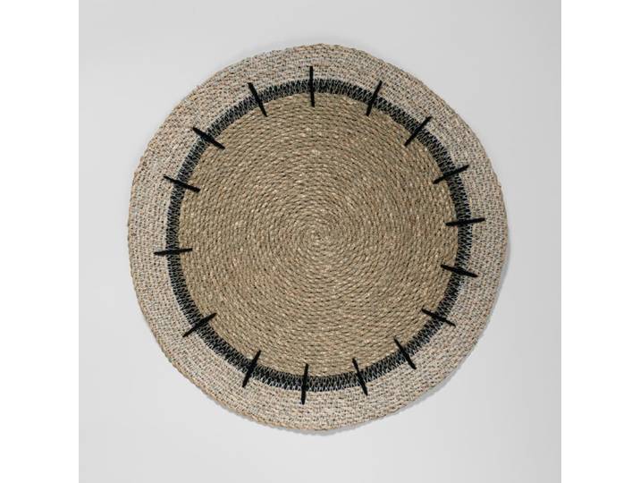 Tischset aus beigem und schwarzem Seegras, Ø 38 cm