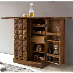 Hausbar aus Massivholz mit Klappfunktion und Stauraum für Flaschen und Gläser, Dunkelbraun 64x50x91 cm
