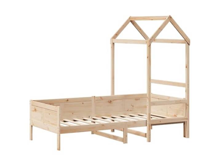 KTHLBRH Dormeuse mit Dach 80 x 200 cm aus massivem Kiefernholz Seitenteile auf 3 Seiten, Lattenrost, Stauraum, seitliche Tür zum Öffnen