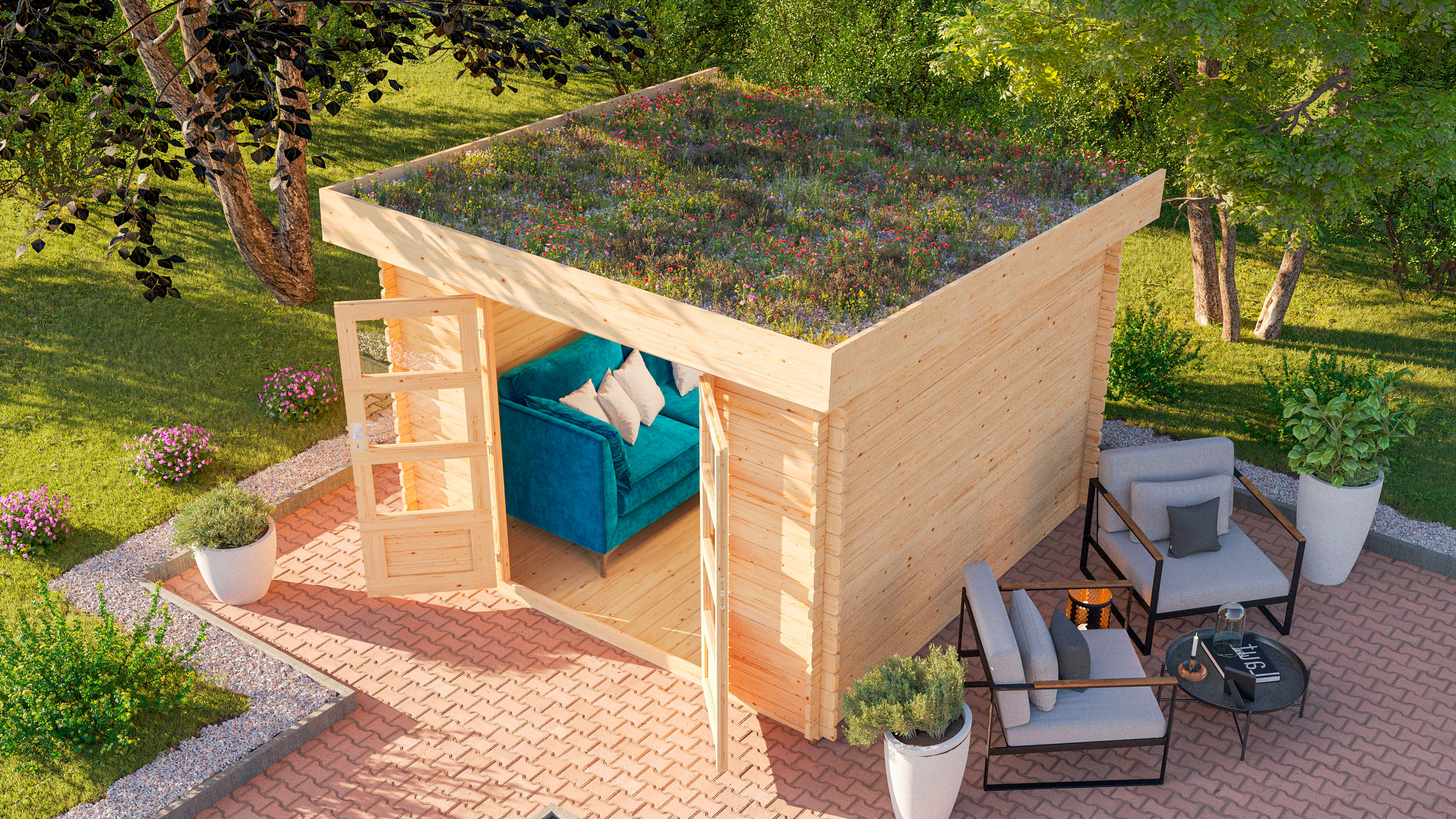 Gartenhaus KARIBU "Lumet 5" Set", beige (naturbelassen), Holzwerkstoff, Gartenhäuser, Gartenhaus, naturbelassen oder anthrazit, Schneelast-Haus