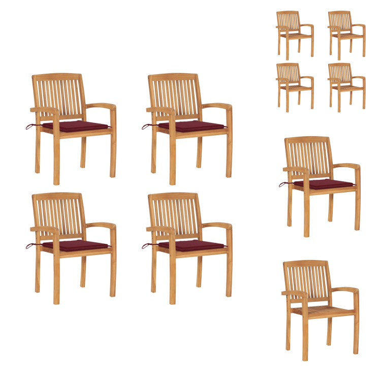 vidaXL Stapelbare Gartenstühle mit Kissen 4 Stk. Massivholz Teak - Gartenstühle