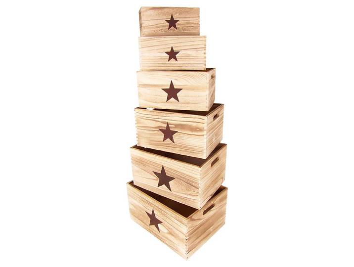 Deko-Holzboxen Stern , 6er-Set, Holzkiste, Ordnungsbox