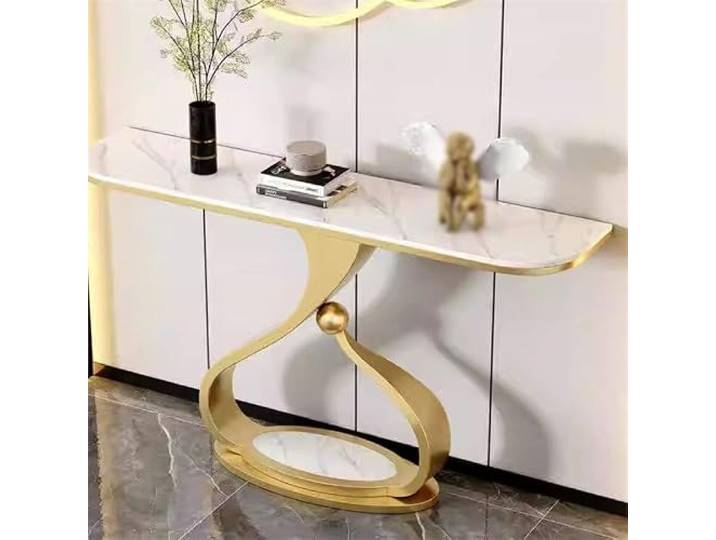 Weiwehome Moderner Konsolentisch mit Marmorplatte und skulpturalem Design Marmoroptik, skulpturaler Sockel, Eingangstisch, flurmöbel, platzsparend(Gold-a,39.4in*13.8in)