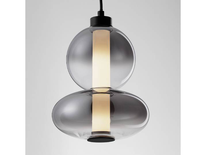 Suspension Bally type A 158cm Noir/Noir aluminium / verre fumé / verre dépoli LED non-remplaçables Module LED