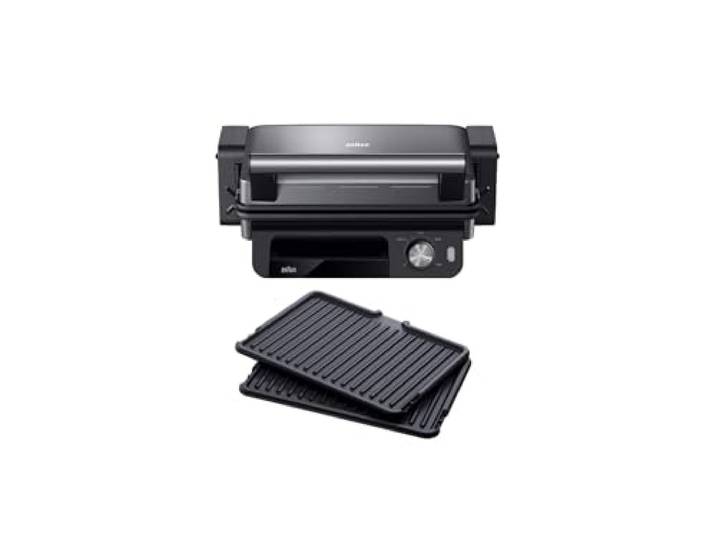 Braun MultiGrill 5 CG 5033\, Plaque Electrique à Controle Electronique avec Plateau Collecteur de Graisse Amovible\, 3 Positions de Cuisson\, Plaques Amovibles et Lavables au Lave-Vaisselle\, 2000W\, Noir
