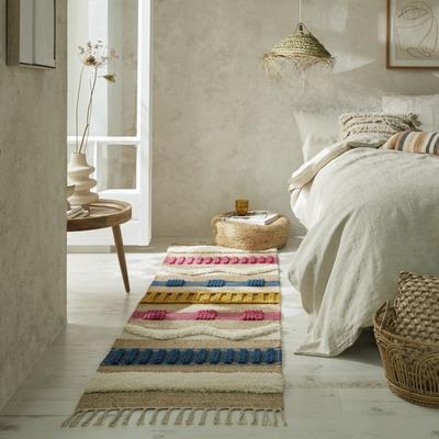 Läufer FLAIR RUGS "Medina, mit abstraktem Streifenmuster", bunt, B:60cm H:12mm L:230cm, Baumwolle, Jute, Wolle, Teppiche, Läufer, Boho-Look, aus Naturfasern wie Wolle & Jute, Teppichläufer