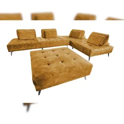 KAWOLA Sofa WIOLO Ecksofa velvet mit Hocker cognac