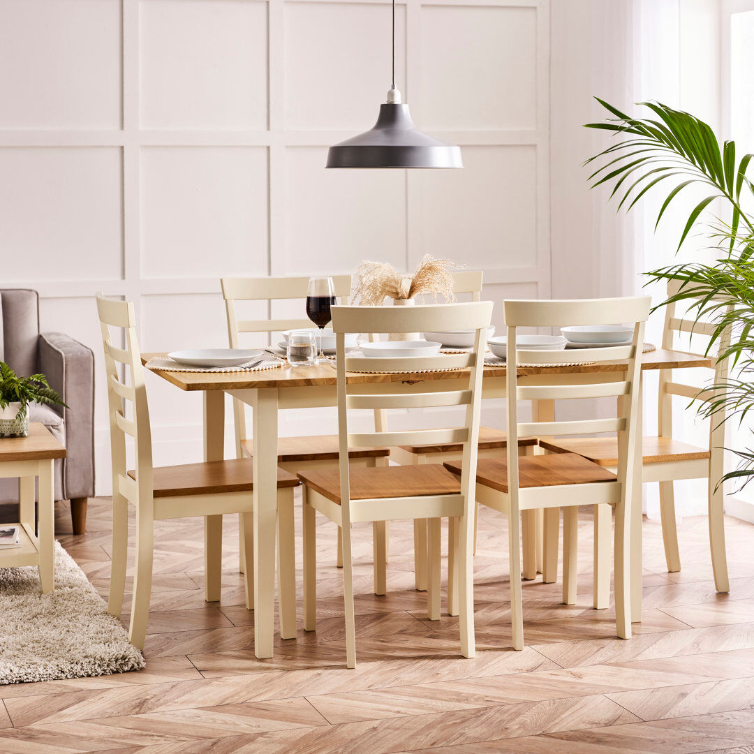 Ebern Designs Alissah Rubberwood Extending Dining Table Set Oak/Cream 6