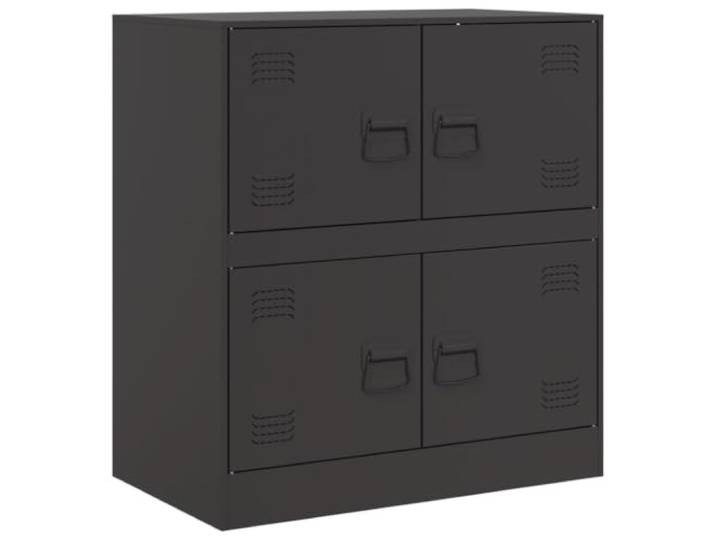 Roanoer Sideboard Schwarz 67x39x73 cm Kommode aus Kaltgewalztem Stahl Kompakter Metallschrank aus kaltgewalztem Stahl für Wohnzimmer und Büro. Bietet strukturierten Stauraum mit 4 Türen.