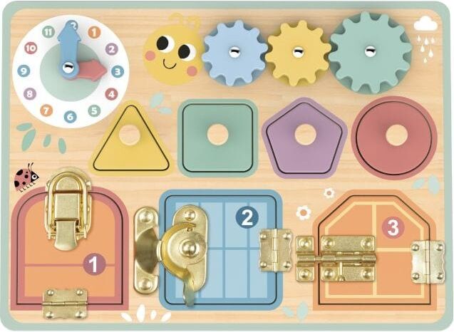 Tooky Toys Tooky Toy Wooden Busy Board for Kids - Ages 3 and Up - Made from Safe, Smooth Wood