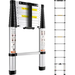 VEVOR 3,2m Teleskopleiter Rutschfester Klappleiter 48x9,5x76,5cm Stehleiter Ein-Knopf-Rückzug Mehrzweckleiter Aluminiumlegierung 170kg Belastbarkeit Ideal für Hausreparaturen Dekoration Wandanstrich