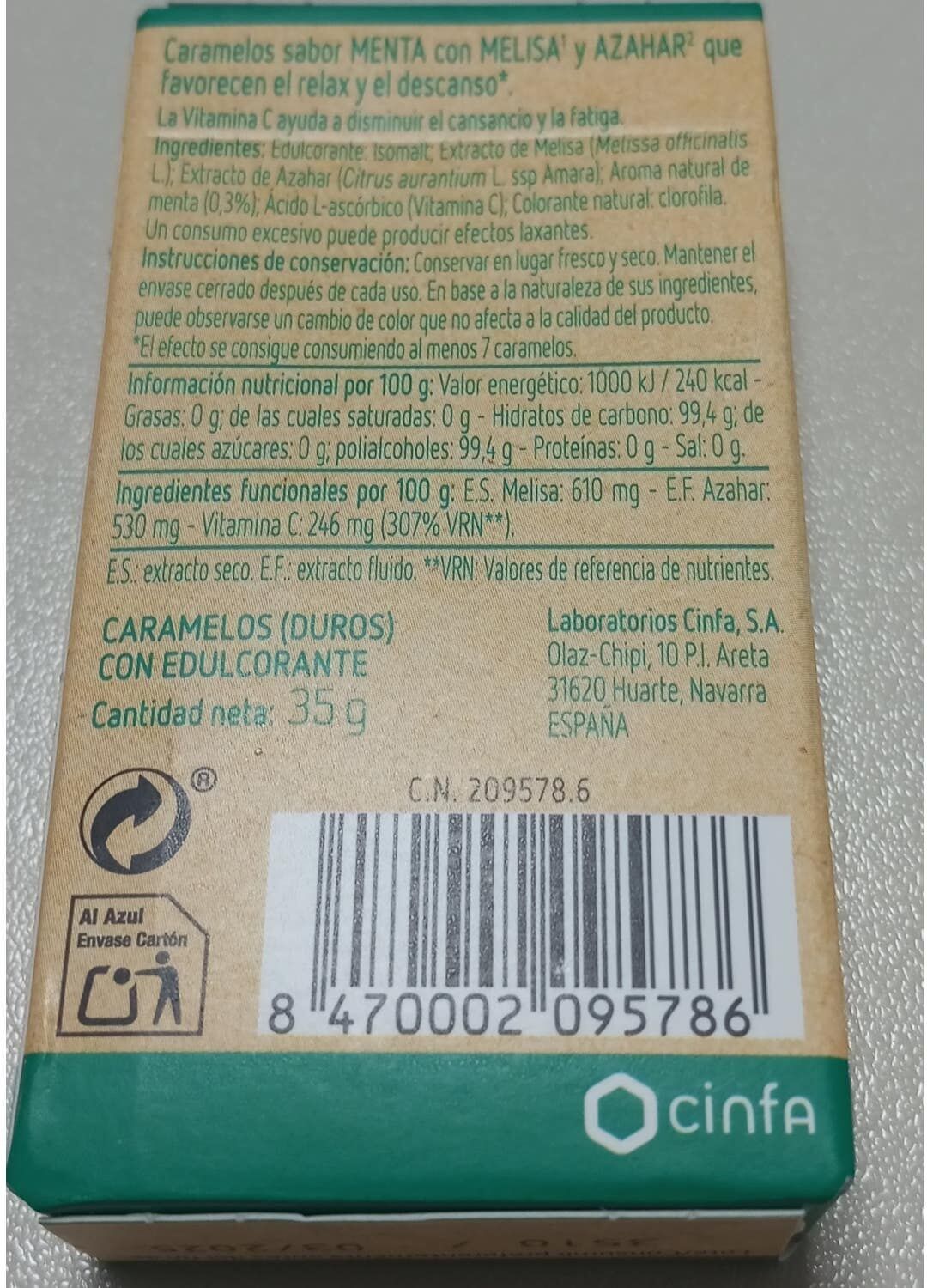 Sante Verte Santé Verte Caramelos Menta con Melisa y Azahar Bio 35g