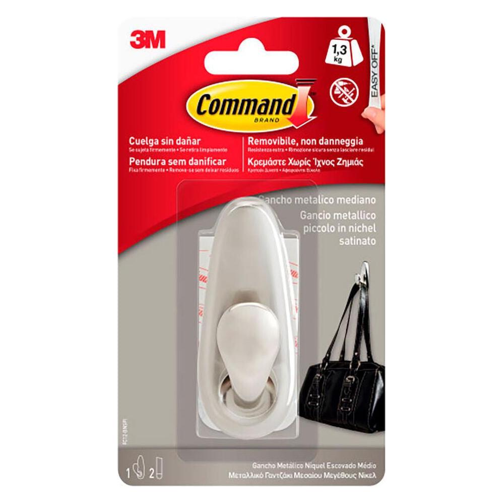 3M Command metal hook, medium, polished nickel, 1 unit + 2 strips, max 1.3 kg (60847674)
