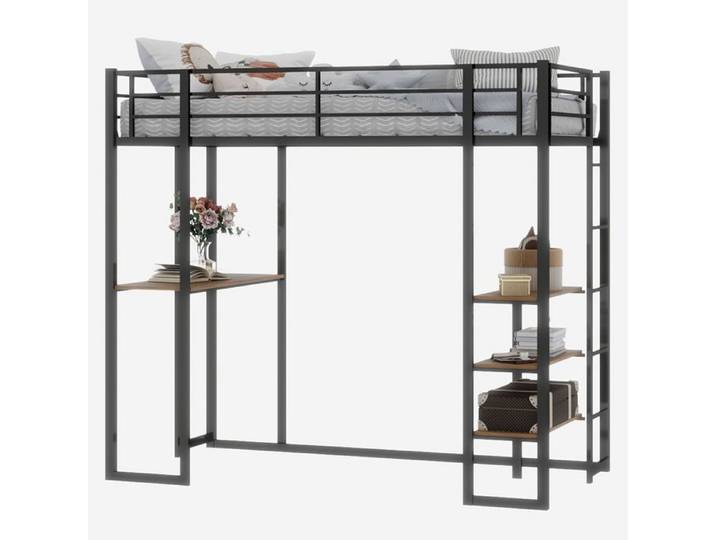 Lit mezzanine fer 90x190 cm avec bureau noir