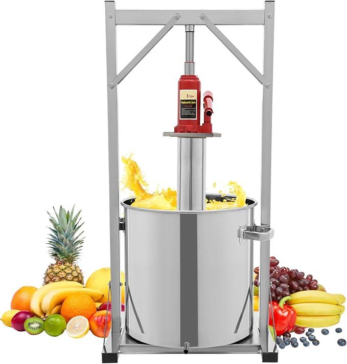 36L Edelstahl Obstpresse Hydraulisch, Obstweinpresse für Obst Püree Honig | Beerenpresse Gemüsepresse, 3T Hydraulikheber, 150kg Tragfähigkeit,mit Filtereimer & Wagenheber,für Hausgebrauch & Brauereien