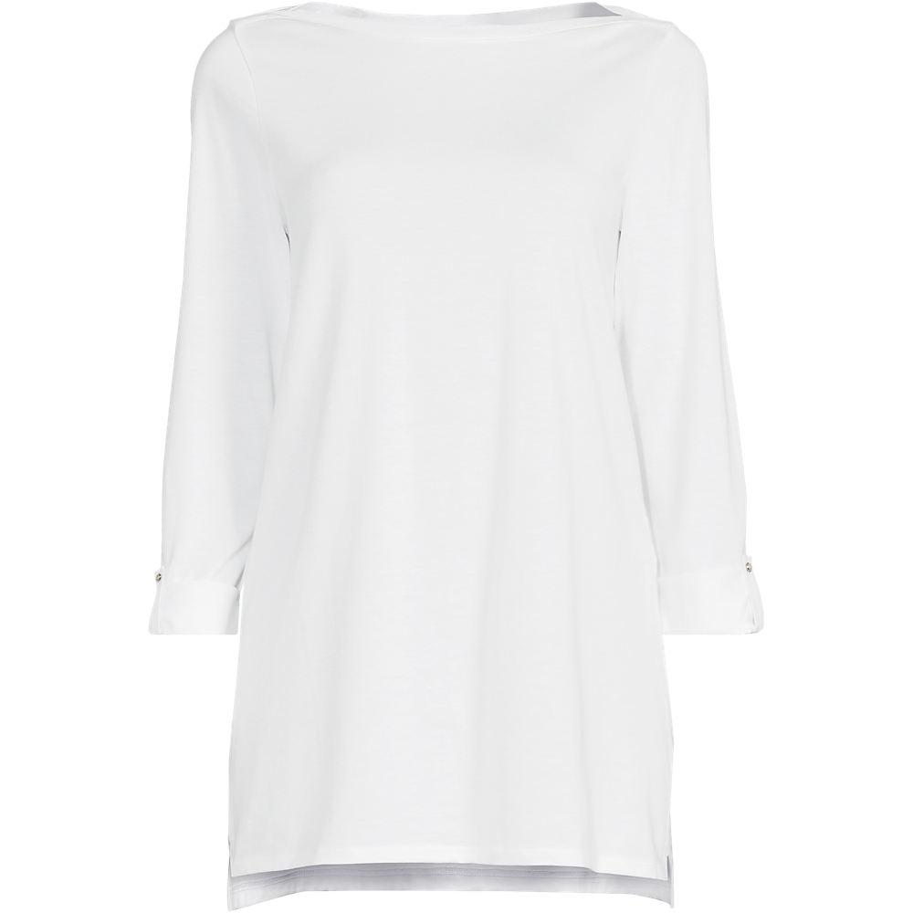 Langes Supima-Shirt mit U-Boot-Ausschnitt für Damen in Petite-Größe, Damen, size: petite, Weiß, by Lands' End