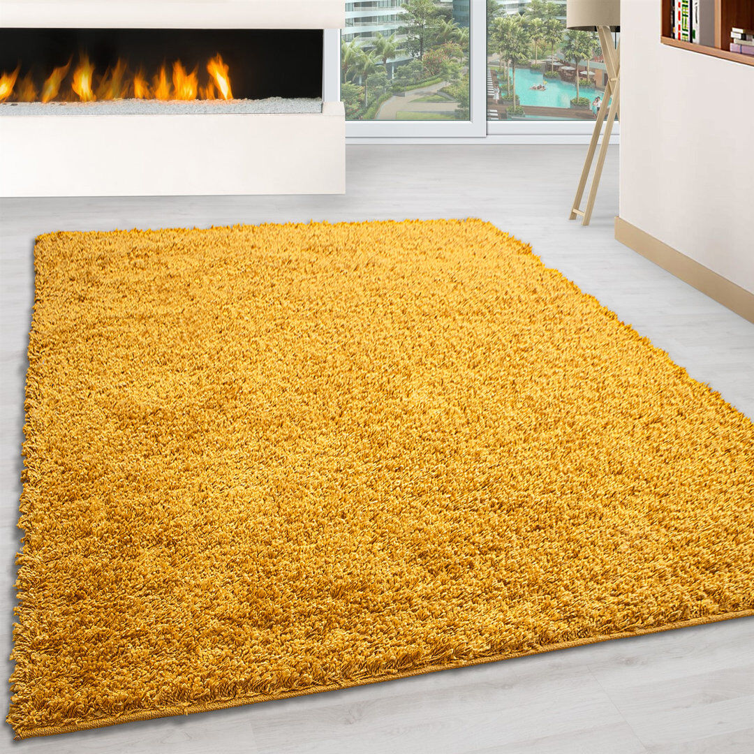 17 Stories Adavia Shaggy Gold Rug Yellow Rectangle 160 x 230cm