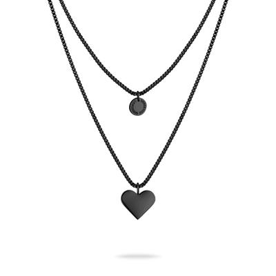 Kette mit Anhänger LIEBESKIND BERLIN "Schmuck Edelstahl Layered Love Herz", schwarz, Halsketten, Damen, Edelstahl, L: 45 B: 1mm, B:1mm