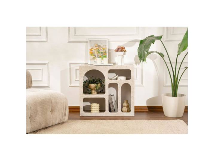 Console Meuble dentrée en bois MDF mélaminé travertin et grès 80 x 37 x 74 cm Moderne