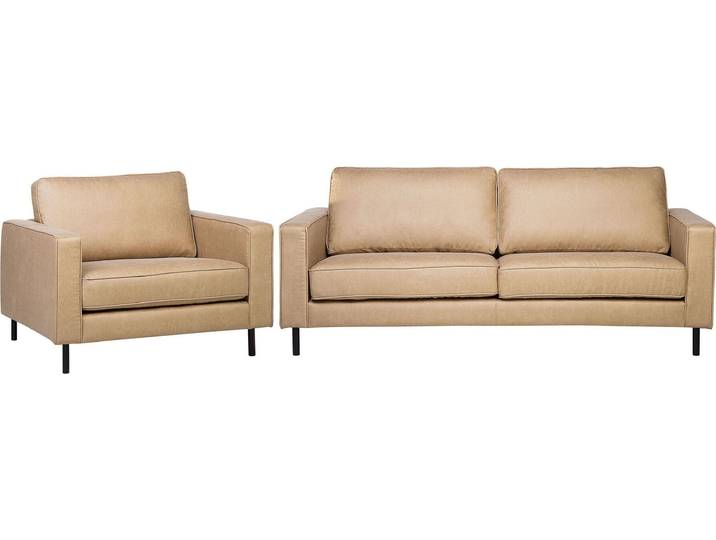 BELIANI Sofa Set Beige Polsterbezug Lederoptik Sitzgruppe Minimalistisch Wohnzimmer
