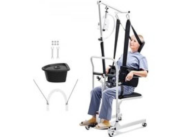VEVOR Fauteuil Roulant Élévateur Patient avec Sangle et Hauteur Réglable, Fauteuil de Transfert Patients Électrique, Siège Divisé 180°, Bassin de Lit, Charge 100 kg, pour Personnes Âgées Handicapées