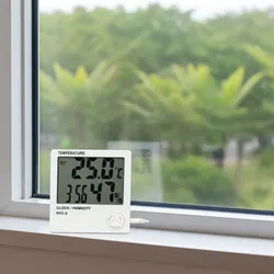 Digitales Hygrometer & Thermometer mit Aussenfühler, Uhr & Wecker: LCD Display, weiss – Raumklima präzise messen