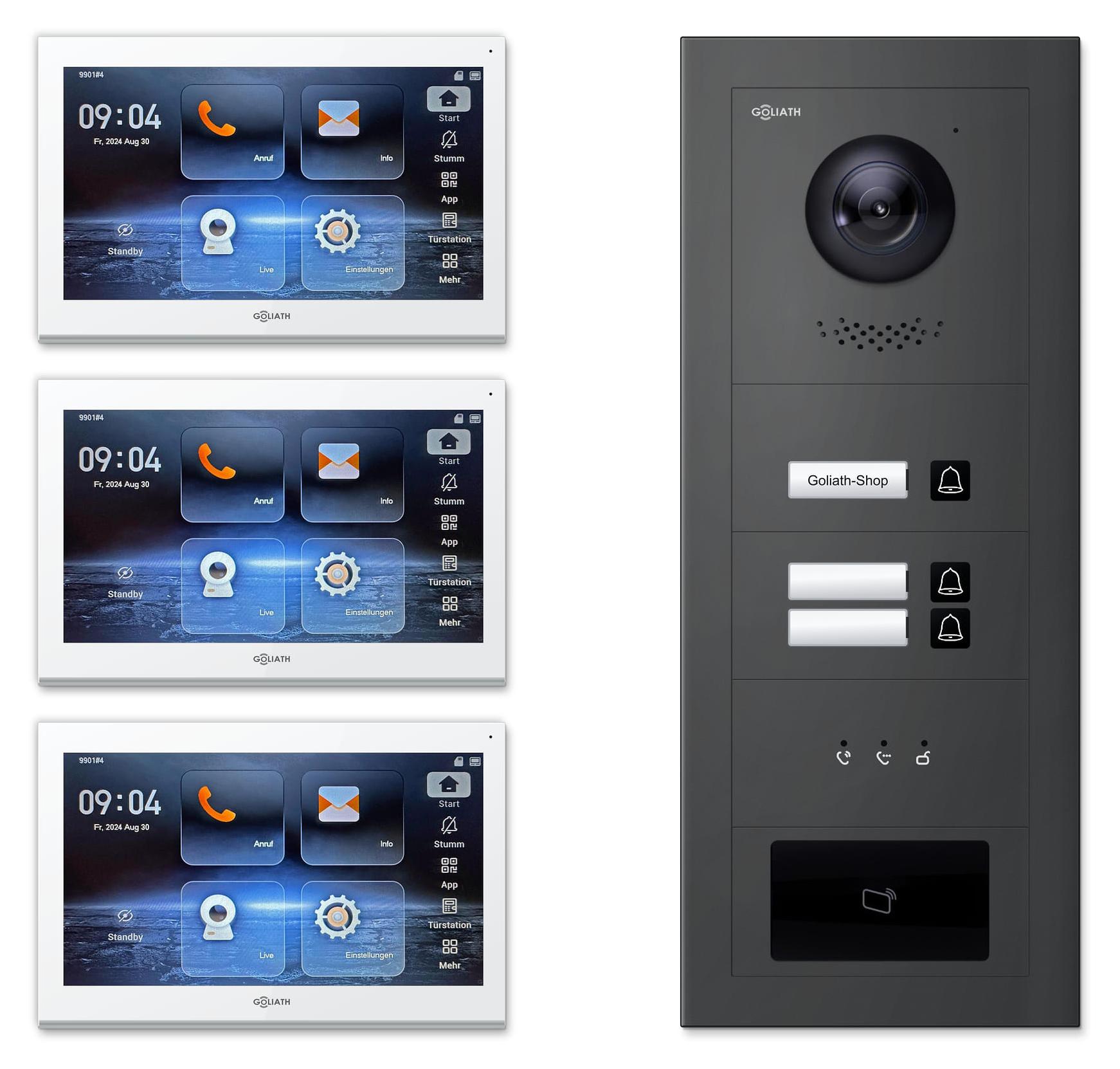 Goliath Premium IP GL-IPH310A Video-Türsprechanlage, 3 Familien, 3× 10 Zoll Weiß, Anthrazit, Unterputz