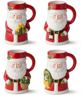 Certified International Santa Delight Set of 4 3-D Mug 18 oz.
