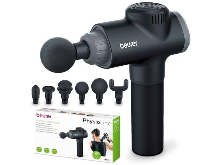 Beurer MG 180 Massage Gun, Massagepistole mit 6 Aufsätzen, 4 Intensitätsstufen zur gezielten Muskelmassage, anwendbar für alle Muskelpartien zur Aktivierung und Regeneration , (1er Pack)