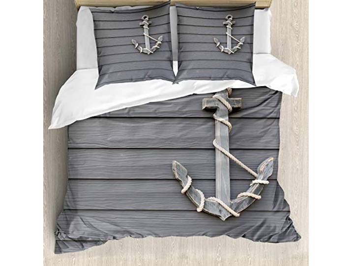 ABAKUHAUS Anker Bettbezugs Set Für Doppelbetten, Antike Wand Navy Natur, Weicher Microfaserstoff Allegigeignet kein Verblassen,Grau Weiß