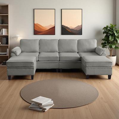 ZWYO HOSIMU "102.23"" Linen Blend Modular L-Shaped Sectional Sofa with Under-Seat Storage and 2-Layer Memory Foam.."
