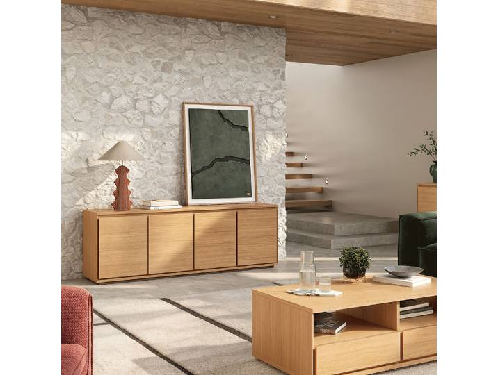 HABITAT - Buffet bas 4 portes en chêne - Naturel - Hazo