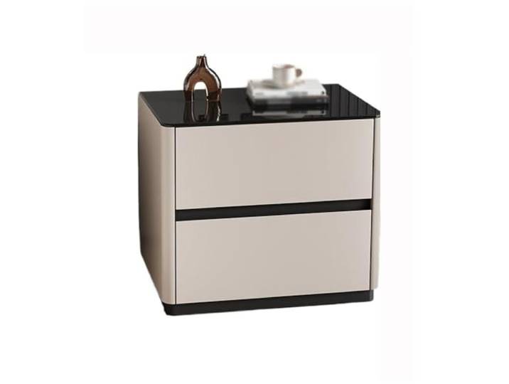Vielseitig Beistelltisch aus Massivholz und Glas, minimalistischer Stil Schlafzimmerschrank mit Glaskante, Massivholz(Klein)