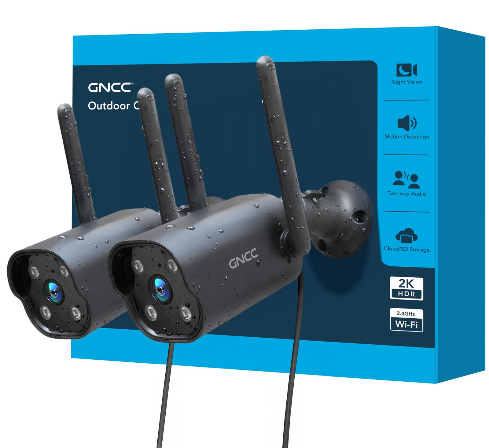 Selius Beveiligingscamera Buiten WiFi 2K, 2,4 GHz, Twee-pack