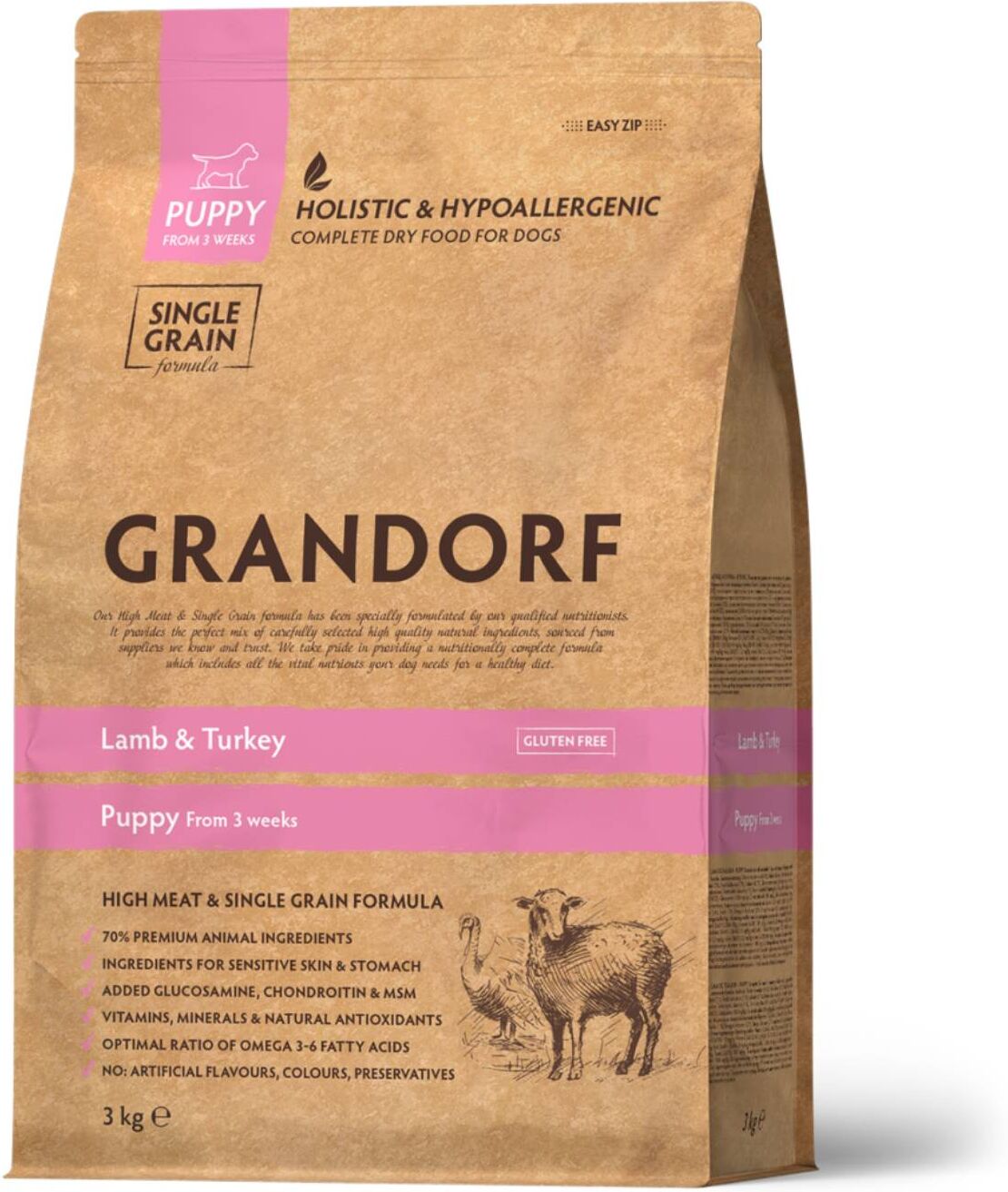 Grandorf Puppy Agnello e Tacchino per Cuccioli 3 Kg