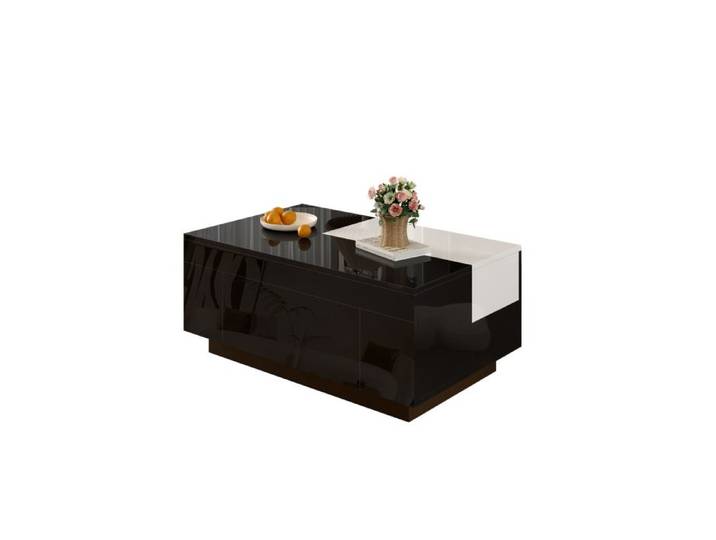 ®TONLRGY Table basse avec éclairage LED plateau rétractable noir et blanc bande lumineuse réglable 16 couleurs 80x 50 x 35 5cm