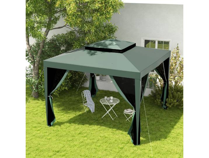 Outsunny Tente Jardin 3x3m Gazebo Vert Moustiquaires Métal