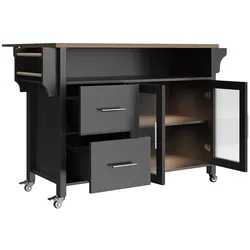 STILVORA Küchenwagen MDF Schwarz 139x40x94 cm mit Klappplatte, LED und Rollen