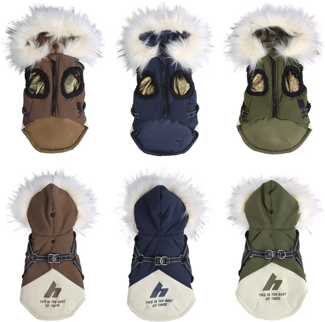 INF Warmer Hunde Wintermantel: Kapuzen-Pufferweste mit Reflektierenden Streifen & Ohrenschutz L