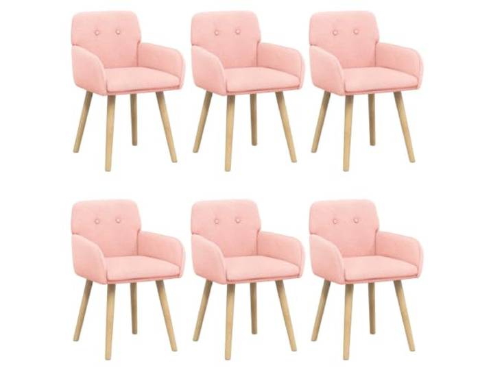 NLQMSU Esszimmerstühle, 6 Stück, gelockt, Rosa, 59 x 56,5 x 85 cm Set mit 6 Teilen, gekräuselter Stoff, Metallrahmen, Beine aus massivem Gummibaumholz, braun, geneigte Rückenlehne