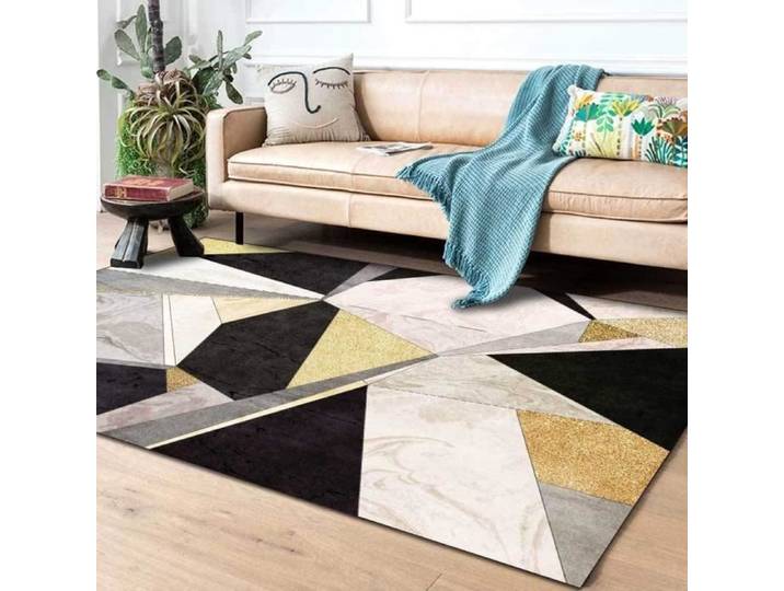 Tapis Moderne Famille Décorations Triangle géométrie Jaune Noir Or Tapis de Salon à Design Scandinavie 120x180cm