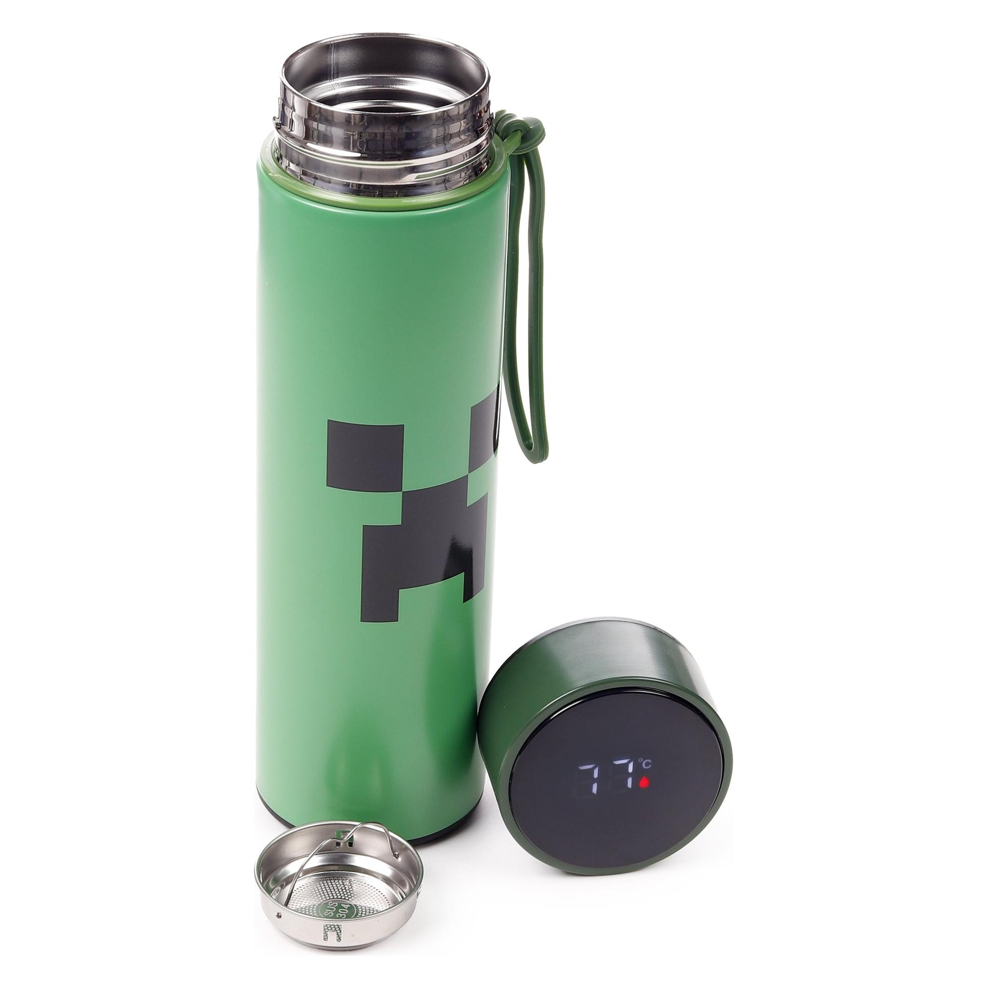 Puckator Minecraft Creeper wiederverwendbare Thermo Isolier- Edestahl Trinkflasche mit Digital Thermometer 45 (0.45 l) (BOT183)