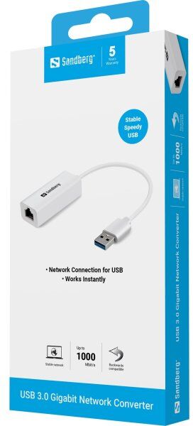 Sandberg Gigabit Network Adapter Usb3.0, Hvid